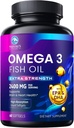 Omega 3 Fish Oil 2400 mg Supplement, Sustainably Sourced, Triple Strength Omega-3 Supplement Softgels, Brain Health Support, EPA & DHA Fish Oil Fatty Acids Supplements, Gluten & GMO Free, 60 Softgels
