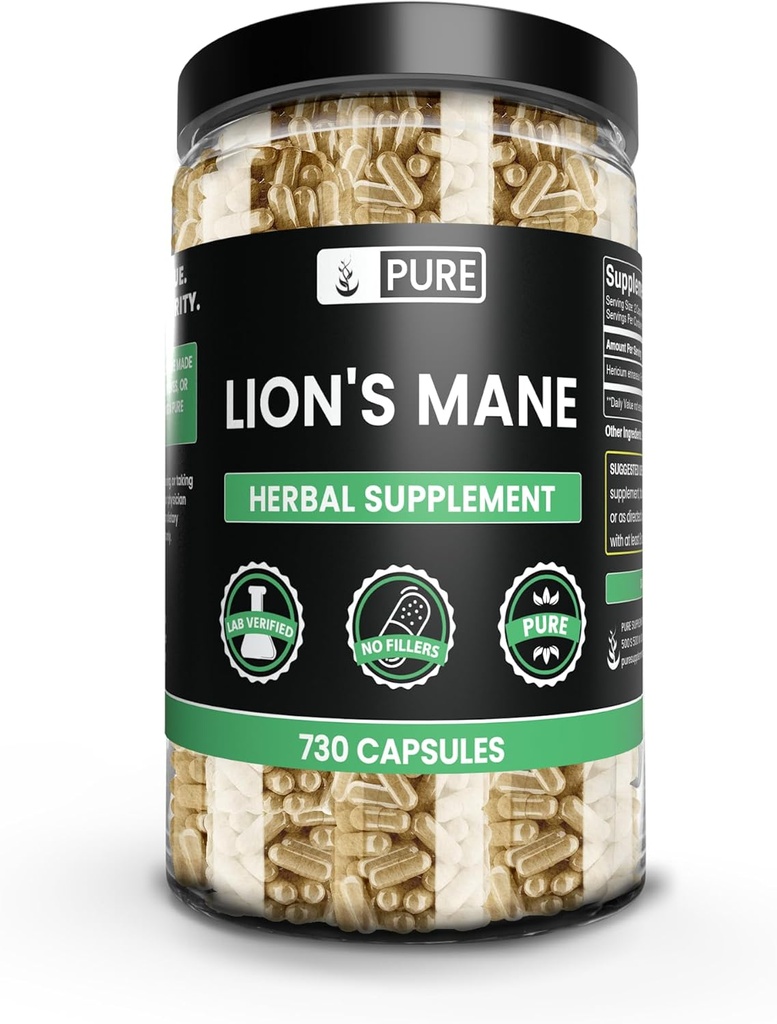 PURE ORIGINAL INGREDIENTS Lion's Mane (730 Capsules) No Magnesium or Rice Fillers, Always Pure, Lab Verified