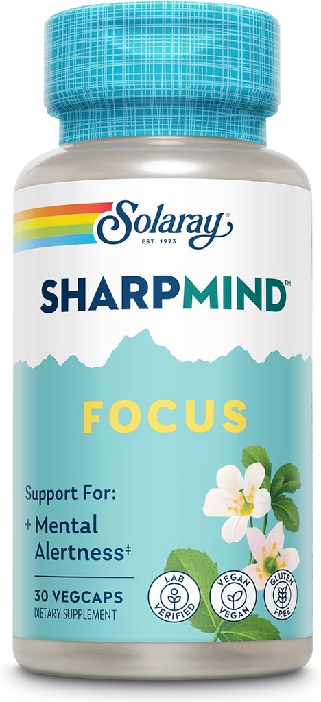 SOLARAY SharpMind Focus, Mental Alertness Nootropic Supplement, Memory Support, Each Capsule with Cognizin Citicoline, Vegan, 60 Day Money Guarantee, 30 Serv 30 Vegetarian Capsules Pills