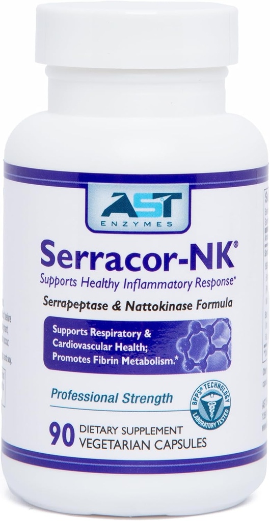 AST Enzymes Serracor-NK –Proteolytic Systemic Enzyme Formula – Contains Acid-Resistant Serrapeptase and Acid-Resistant Nattokinase – 90 Vegetarian Capsules