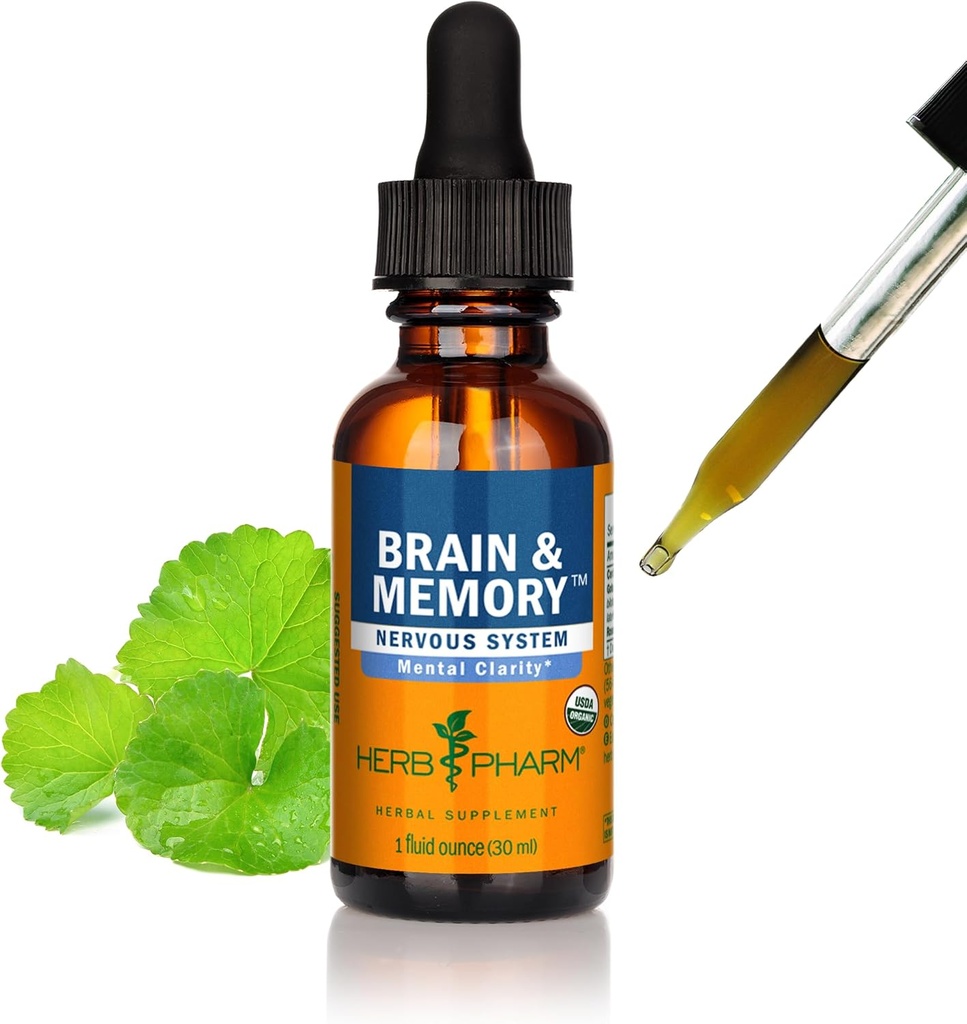 Herb Pharm Organic Nootropic Brain & Memory Supplement with Ginkgo Biloba Liquid Extract: Fast Absorption for Mental Focus Support, Ginkgo Supplement, Vegan, Gluten-Free, Non-GMO, 1 Oz