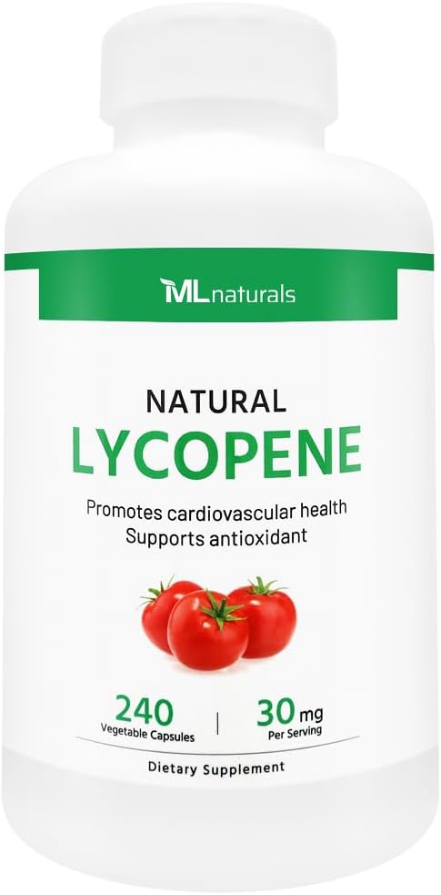 ML Naturals Natural Lycopene 30 mg (from Natural Tomato Extract) 240 Vegetable Capsules. Antioxidant & Immune Support, Cardiovascular Health, NSF-Certified & cGMP-Compliant, Third-Party Lab Tested