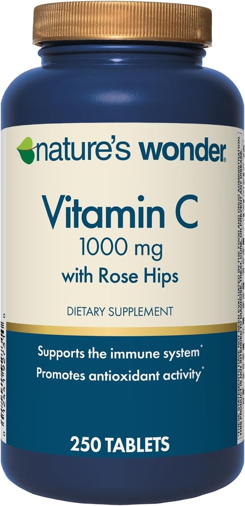 Nature's Wonder Vitamin C 1000 mg with Rose Hips Tablets for Immune Health, 250 Servings, 250 count