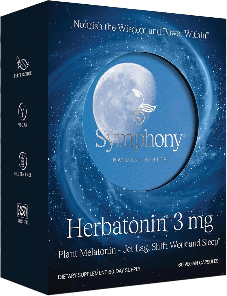 Herbatonin® 3mg - The First Phyto-Melatonin (Natural Plant Melatonin) for Sleep Cycle, Body Clock and Circadian Rhythm Support for Jet Lag, Shift Work and Sleeplessness 60 Vegan Capsules