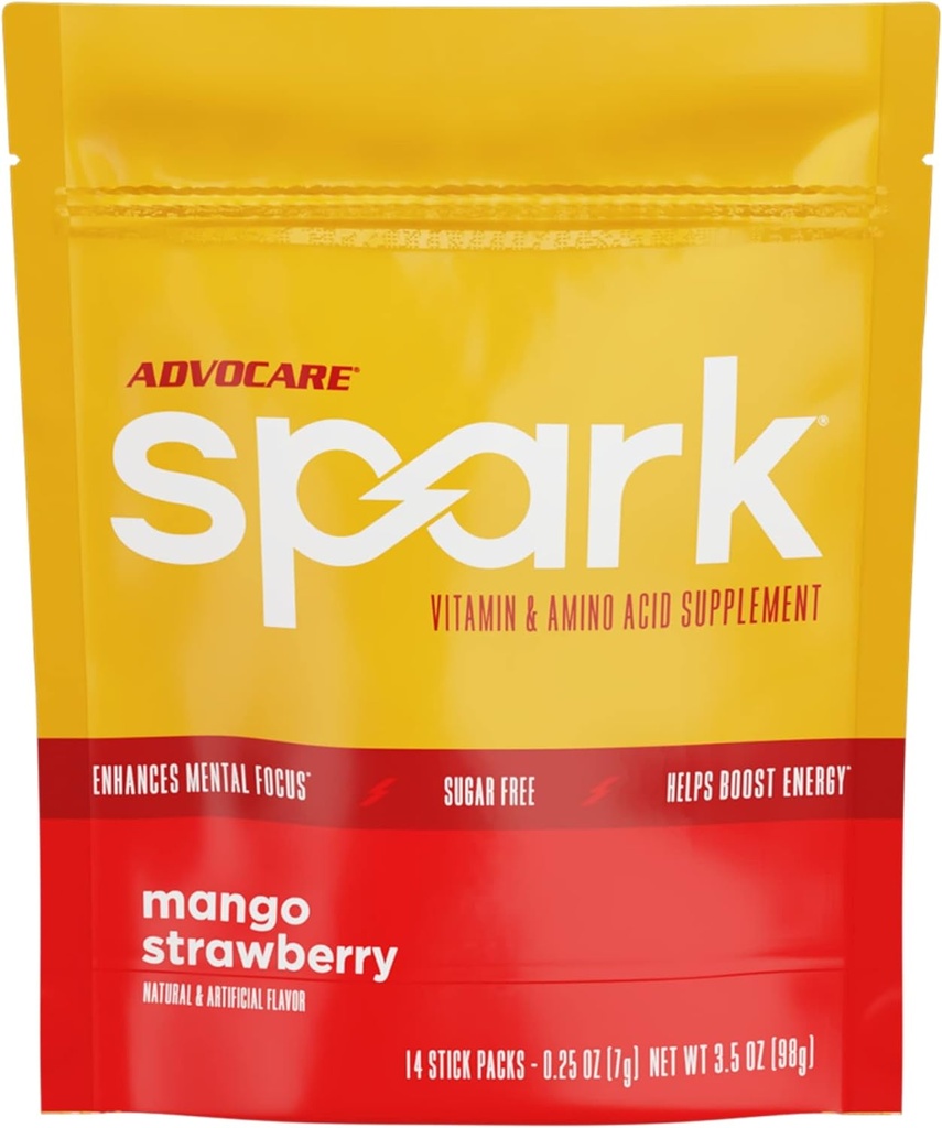 AdvoCare Spark - Energy Drink Mix - Vitamin & Amino Acid Supplement - Supports Energy & Focus - Portable Immune Support - Sugar-Free - Mango Strawberry, 14 Stick Packs (3.5 oz)