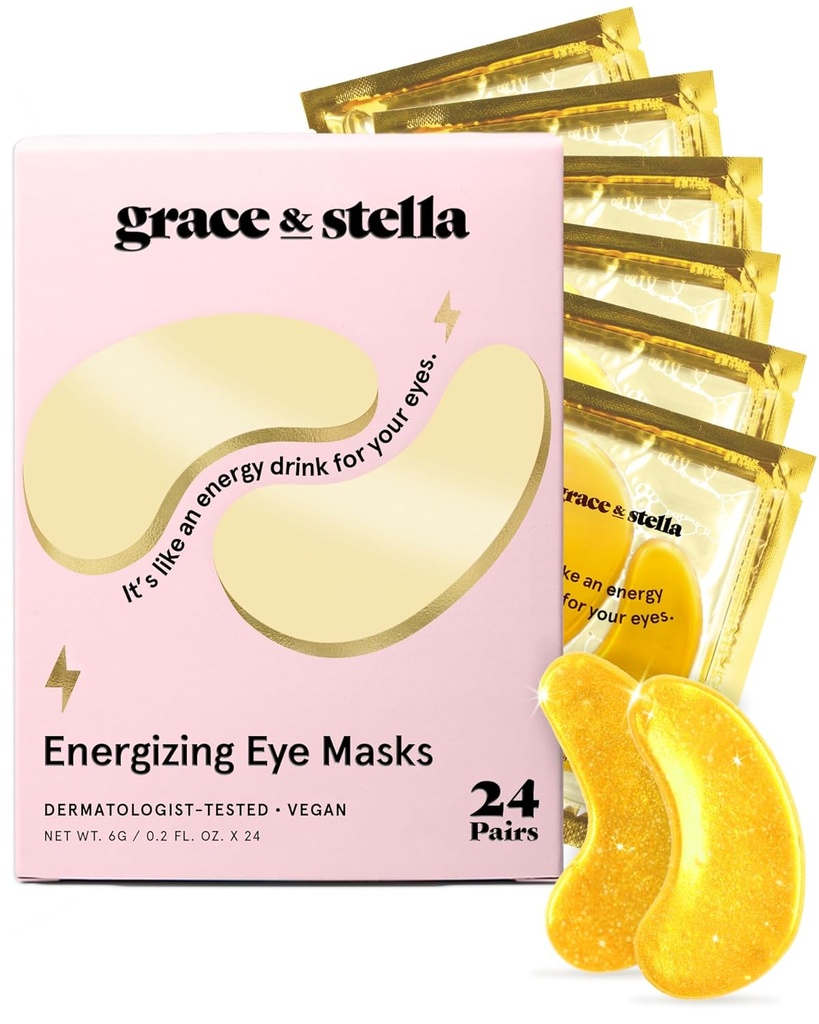 grace & stella Award Winning Under Eye Mask - Stocking Stuffers for Women - Gifts for Teenage Girls - Gel Eye Patches for Dark Circles, Puffy Eyes, Undereye Bags - Vegan - Self Care (24 Pairs, Gold)