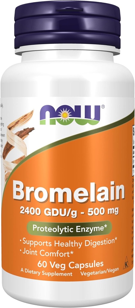 NOW Foods Supplements, Bromelain (Natural Proteolytic Enzyme) 2,400 GDU/g - 500 mg, Natural Proteolytic Enzyme*, 60 Veg Capsules