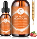Sea Moss & Mushrooms Liquid Drops, Lions Mane Supplement with Irish Sea Moss & Cordyceps etc, Support for Memory, Focus & Clarify, Immune and Digestive Health, Non-GMO, Strawberry Flavor, 2 FL OZ