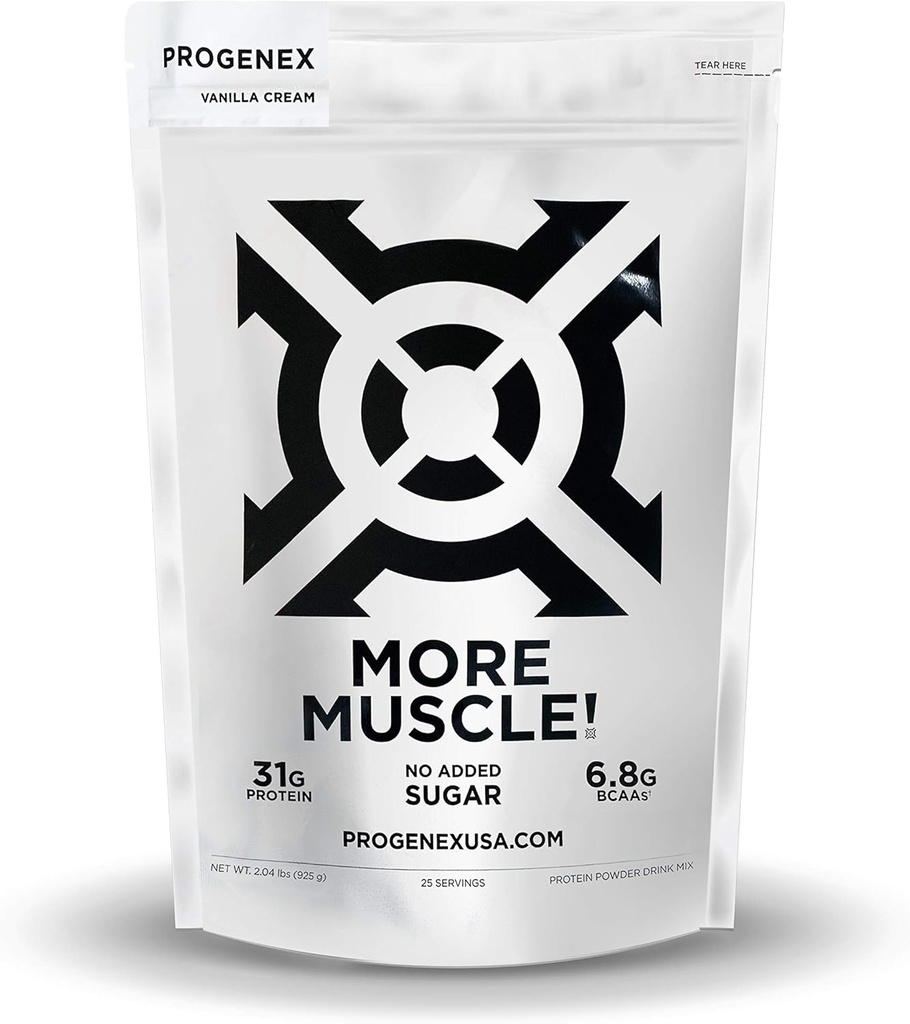 Progenex® More Muscle | No Added Sugar, Hydrolyzed Whey Protein Isolate Powder for Lean Muscle Gain. Best Tasting Low Carb High Protein Shake for Women & Men. 25 Servings (Vanilla Cream)