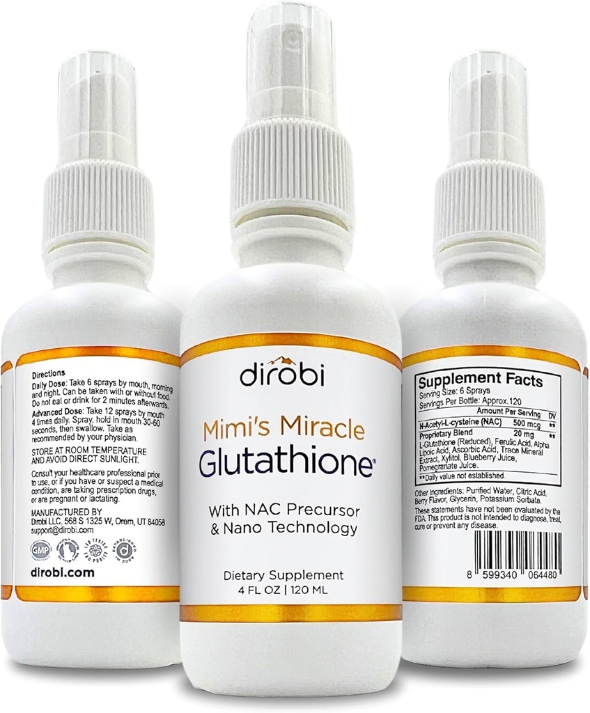 Mimi's Miracle Glutathione Spray, Sublingual Antioxidant, Reduced Glutathione Supplement with Ascorbic Acid, Blueberry & Pomegranate Extracts, Spray Dosage for Adults & Kids, 2 Ounces