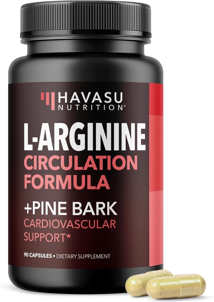 L-Arginine 1800mg and Pine Bark Extract 100mg - Nitric Oxide Supplement for Men - Performance Supplement for Men's Health - 90 Count - Endurance, Recovery Support - Vegan, Non-GMO Capsules