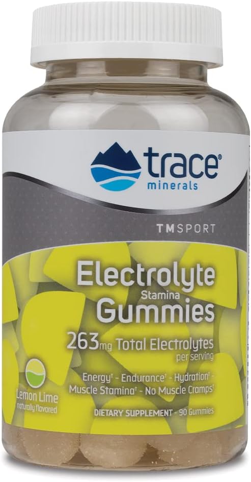 Trace Minerals Electrolyte Stamina Gummies - Convenient Electrolyte Supplement That Supports Hydration - Supports Optimal Energy - Muscle Stamina - Vegan - Lemon Lime - 90 Count (30 Servings)