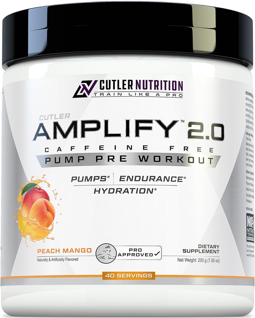 Cutler Nutrition Amplify Pump Pre Workout Caffeine Free Nitric Oxide Booster containing Arginine and Citrulline Pre-Workout for Maximum Pumps