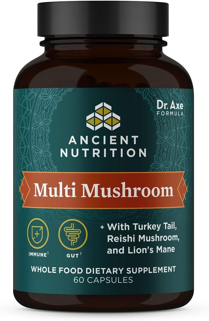 Ancient Nutrition Mushroom Supplement, Ancient Herbals Multi Mushroom, Immune Support with 2 Billion CFU Probiotics,Turkey Tail, Reishi, Shiitake, Lion's Mane & More, 60 Capsules