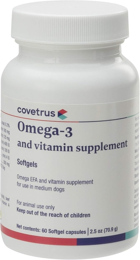 Omega-3 and Vitamin Supplement Softgel Capsules Medium Dog, 31-60 lbs 60 ct