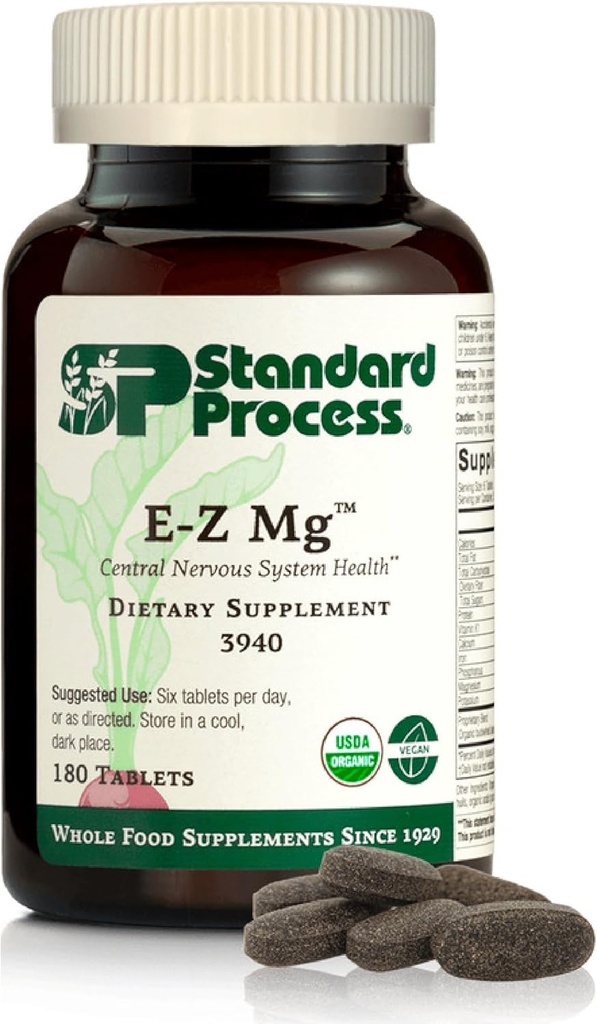 Standard Process E-Z Mg - Central Nervous System Health Supplement - Contains Magnesium, Iron & Vitamin K1 - Aids Sleep Pathways - Gluten-Free, Non-Dairy & Non-Soy - 180 Tablets (30 Servings)