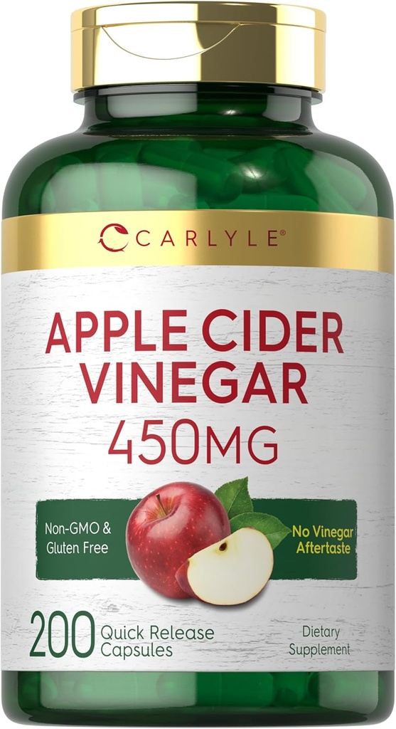 Carlyle Apple Cider Vinegar Capsules | 450mg | 200 Pills | Non-GMO, Gluten Free Supplement