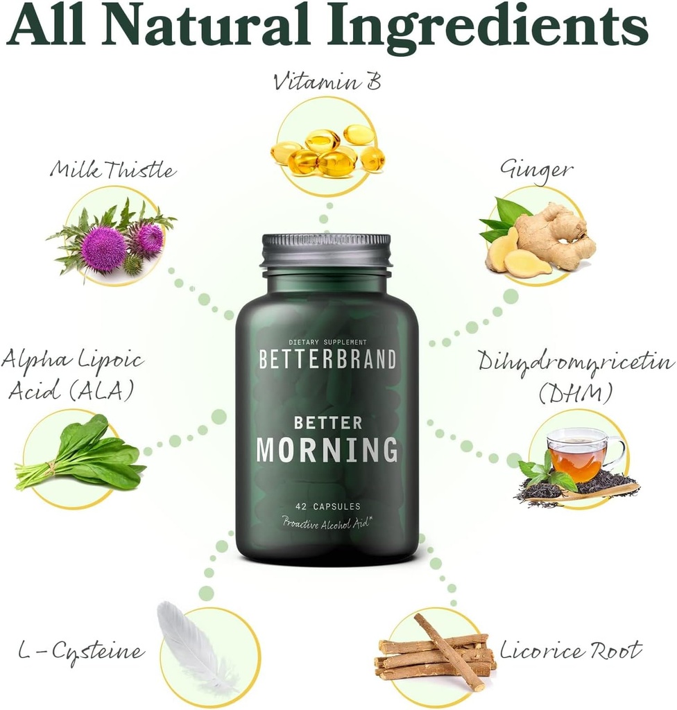 Betterbrand BetterMorning All-Natural Ingredients with DHM - Supports Liver Aid - Gluten-Free & Vegetarian (42 Capsules)