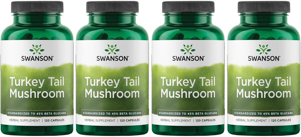 Swanson Turkey Tail Mushroom - Herbal Supplement Promoting Immune System & Cellular Health - Natural Formula Promoting Liver Function & Defense - (120 Capsules, 500 mg) 4 Pack