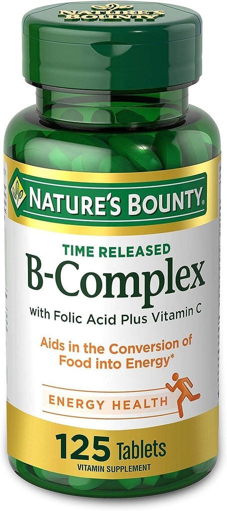 Nature's Bounty B-Complex With Folic Acid Plus Vitamin C Tablets 125 Tablets (Pack of 2)