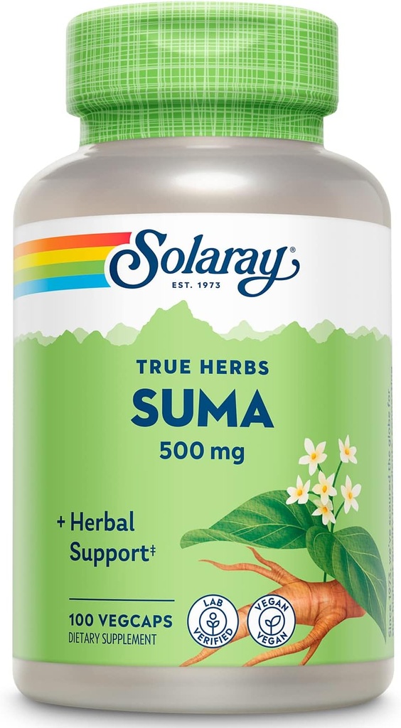 SOLARAY Suma Root 500mg | Adaptogenic Herb for Healthy Stress & Immune Function Support | Naturally Plant Sterols | Non-GMO & Vegan | 100 VegCaps