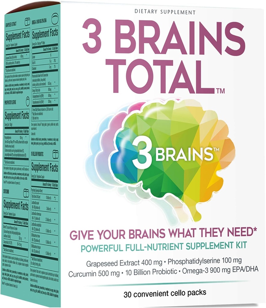 3 Brains by Natural Factors, 3 Brains Total Kit, 30 Single-Serve Packs (30 Servings)