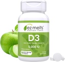 EZ Melts Dissolvable Vitamin D3 5,000 IU - Vegan Vitamin D Supplement for Bone & Teeth Support - No Artificial Flavors - Plant-Based & Non-GMO - Green Apple - 90 Dissolvable Tablets (90 Servings)