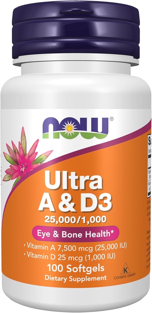 NOW Foods Supplements, Vitamin A & D3 25,000/1,000 IU, Eye Health*, Essential Nutrition, 100 Softgels