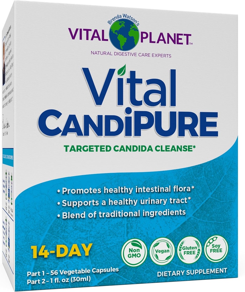 Vital Planet - Vital CandiPURE Intestinal Cleanse Formulated to Maintain a Healthy Intestinal Balance, 2-Part - 14 Day Kit, 56 Capsules, and 1fl oz Liquid Herbal Extract