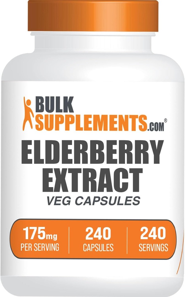 BulkSupplements.com Elderberry Capsules - Sambucus Elderberry Supplements, for Immune Support - Vegan, 1 Capsule per Serving, 240 Veg Capsules (Pack of 1)