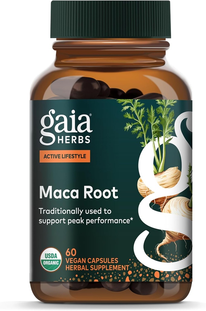 Gaia Herbs Maca Root - Caffeine-Free Natural Energy Supplement - Supports and Maintains Healthy Energy and Stamina - Made with Organic Maca Root (Lepidium meyenii) - 60 Vegan Capsules (30-Day Supply)