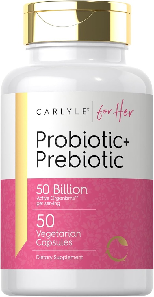 Carlyle Probiotic and Prebiotic for Women | 50 Billion Active Organisms Per Serving | 50 Capsules | with Organic Inulin | Vegetarian Supplement for Women