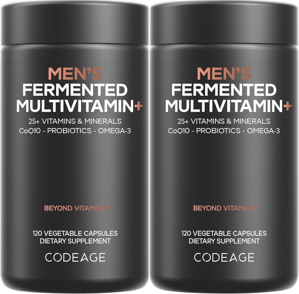 Codeage Men’s Daily Multivitamin – 25+ Essential Vitamins & Minerals, Organic Whole Foods, Probiotics, Omega-3, Zinc, Vitamins A, B, C, D, E & K, 2 Pack