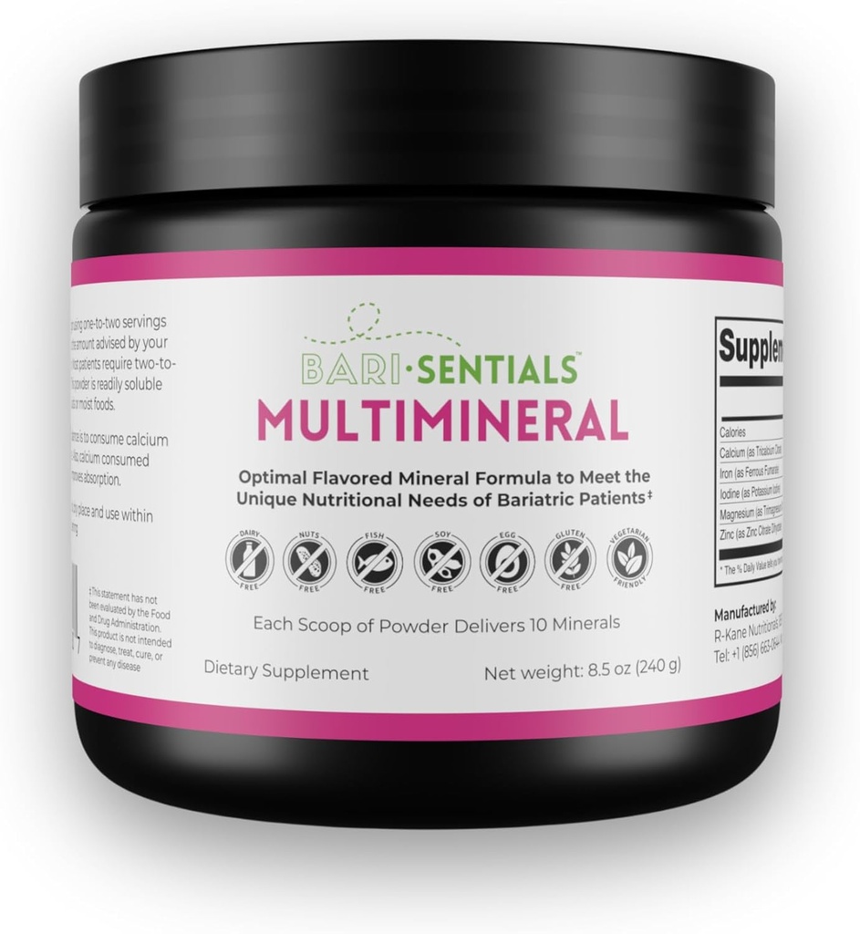 R-Kane Nutritionals Barisentials Bariatric Multimineral Supplement- Post-Bariatric Surgery Support- Easy-to-Dissolve Mineral Powder- Strawberry Lemonade Flavored Drink- 240g
