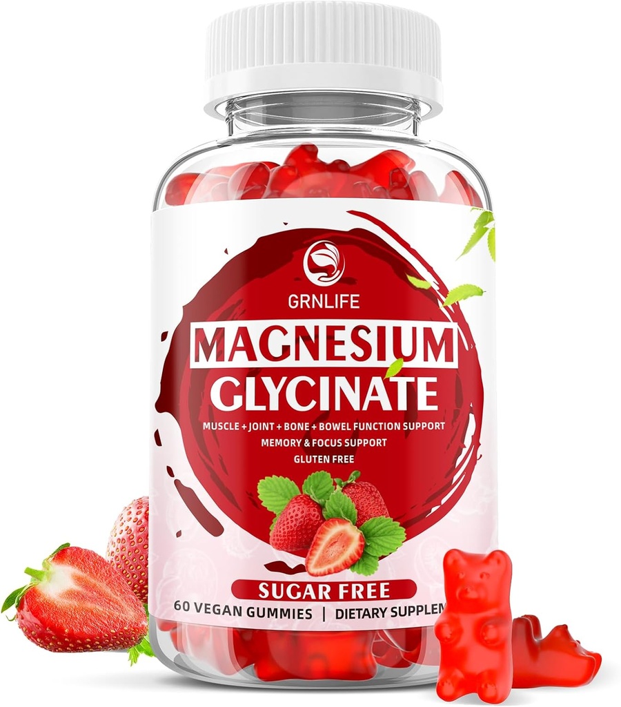 Magnesium Glycinate Gummies 600MG, Sugar Free Gummies for Adults and Kids, Magnesium Potassium Supplement with Vitamin D, B6, CoQ10 for Support Mood, Energy, 60 Count