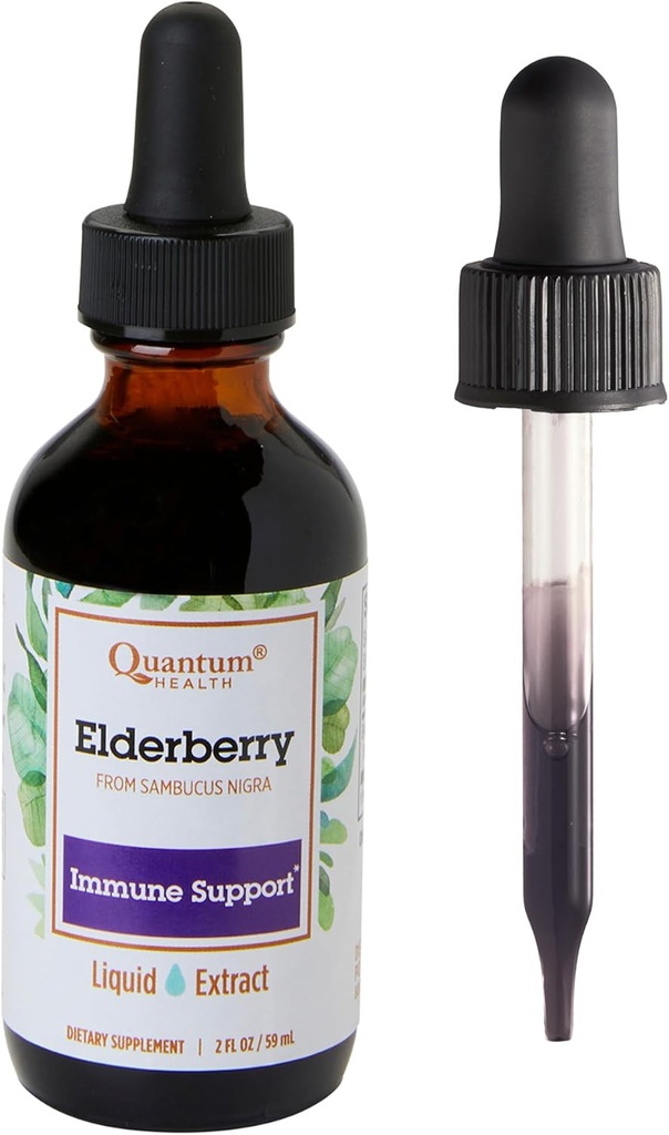 Quantum Health Elderberry Liquid Extract From Sambucus Nigra, High Dose, Fast Absorption, European Black Elderberry Liquid Supplement For Immune Support, 2 FL OZ