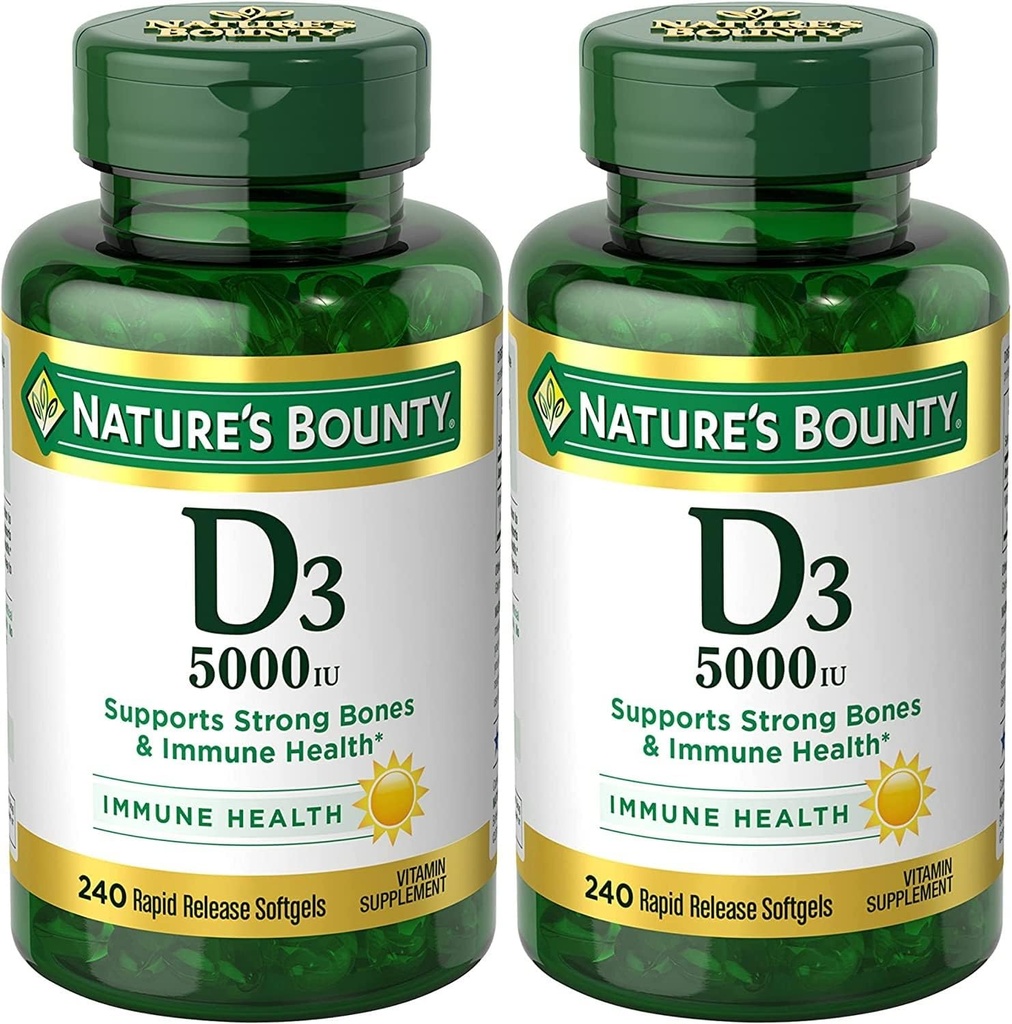 Nature's Bounty Vitamin D3, Immune Support, 125 mcg (5000iu), Rapid Release Softgels, 240 Ct - Pack of 2