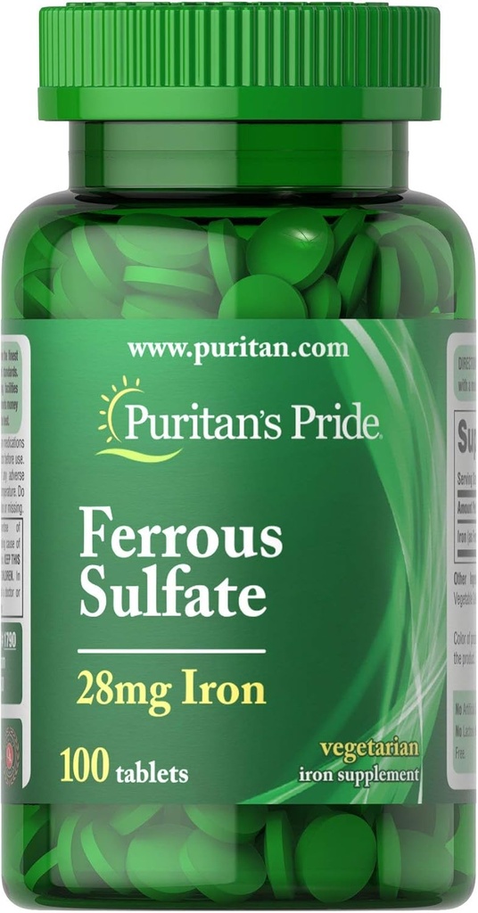 Puritan's Pride Iron Ferrous Sulfate 28 mg-100 Tablets