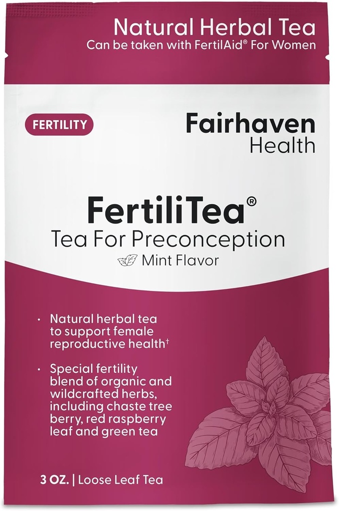 Fairhaven Health FertiliTea | Organic Fertility Tea for Women to Support Reproductive Health* | Prenatal Herbal Tea to Support Menstrual Cycle & Hormone Balance* | Contains Vitex | Mint | 60 Servings