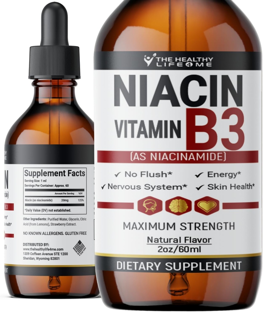 Vitamin B3 Niacinamide Liquid | 20mg Serving 60 Days Supply | Vitamin B Liquid Drops | 2oz Clear