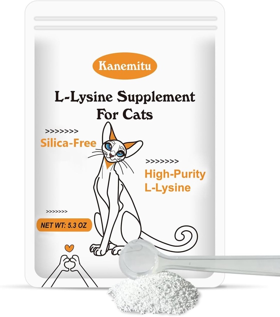 Lysine for Cats Micro Granulated L-lysine Supplement Immune Support, L Lysine Kitten Eye Sneezing, Runny Nose Relief, Squinting, Watery Eyes, Llysine Silicon Dioxide Free 5.3OZ
