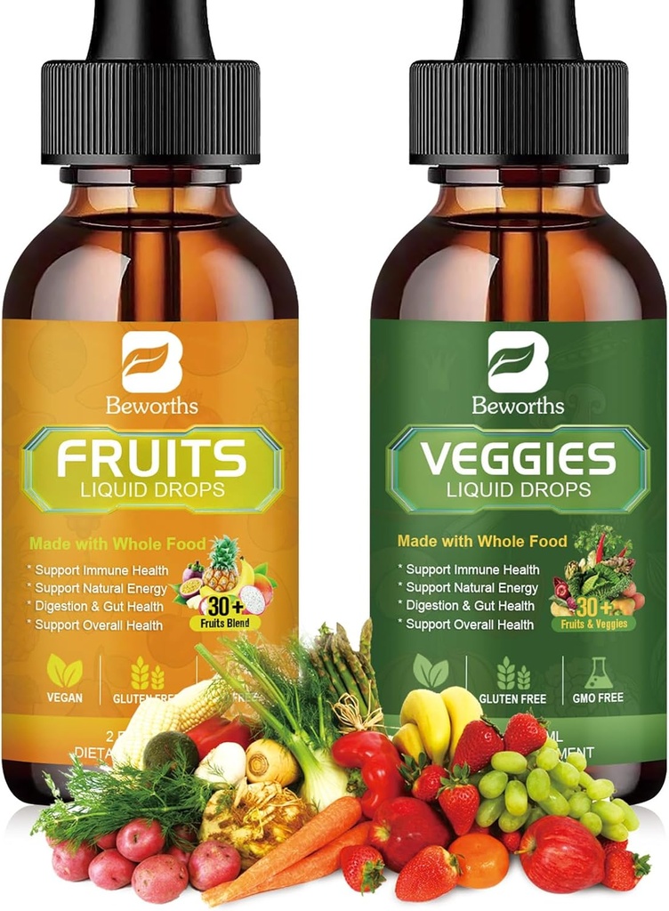 Fruits and Veggies Supplement - Balance of Natural Fruit and Vegetable Vitamins Supplements Liquid Drops, Whole Nature Super-Food Filled with Vitamins and Minerals - Supports Energy Levels