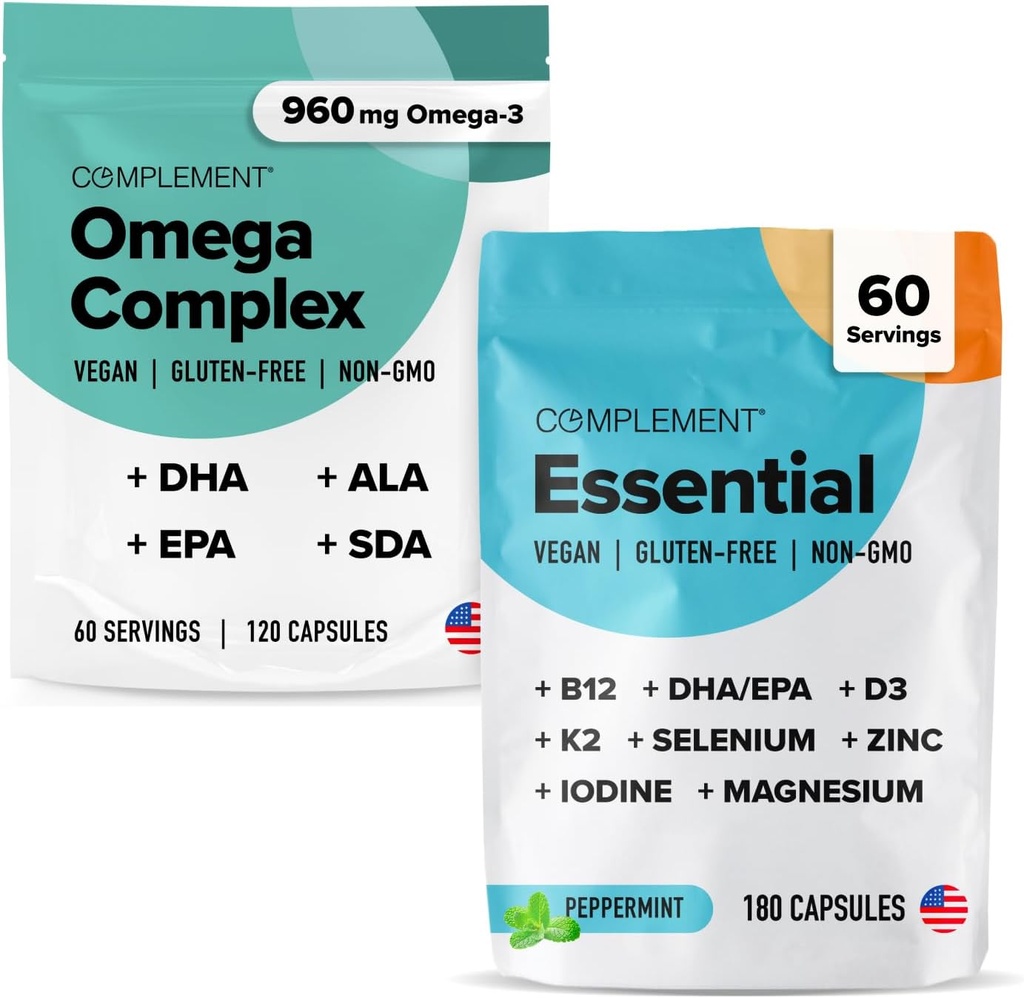 Complement Omega Complex & Essential Multivitamin Bundle – Comprehensive Vegan Nutritional Support for Optimal Health and Wellness