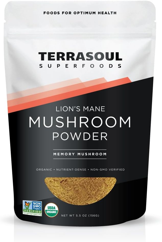 Terrasoul Superfoods Organic Lion's Mane Mushroom Powder (4:1 Extract), 5.5 Ounces