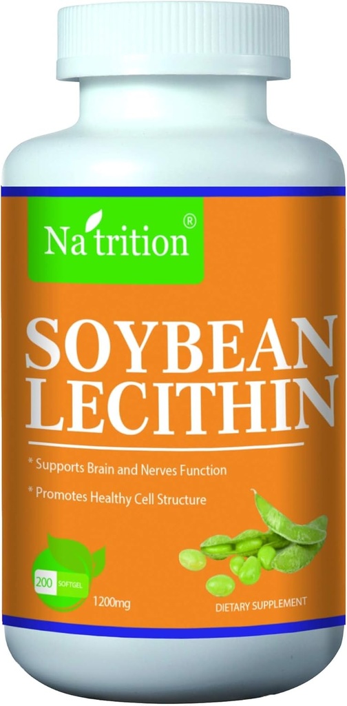 Na'trition Soybean Lecithin 1200mg, 200 Easy Swallow Softgels, 2 Month Supply