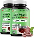 100% Natural Red Yeast Rice 1200 mg with CoQ10 100 mg, 2 in 1, Maintain Healthy Cholesterol Levels - 120 Veggie Capsules (2-Pack)