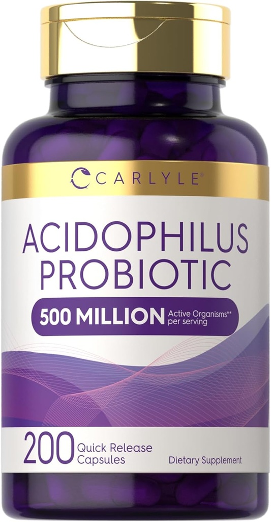 Carlyle Acidophilus Probiotic Capsules for Women and Men | 500 Million CFU | 200 Pills | Lactobacillus Supplement | Non-GMO and Gluten Free