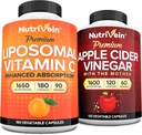 Nutrivein Premium Apple Cider Vinegar Capsules & Liposomal Vitamin C Supplement Bundle: High-Absorption Vitamin C Capsules & Apple Cider Vinegar Supplements Bundle for Immune Defenses & Gut Health