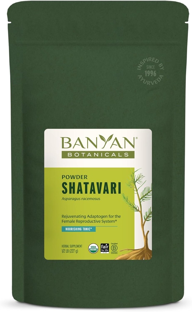 Banyan Botanicals Shatavari Powder – Organic Asparagus Racemosus Root Powder – Rejuvenating Adaptogen Tonic That Supports a Healthy Reproductive System* – 1/2 lb. – Non-GMO Sustainably Sourced Vegan