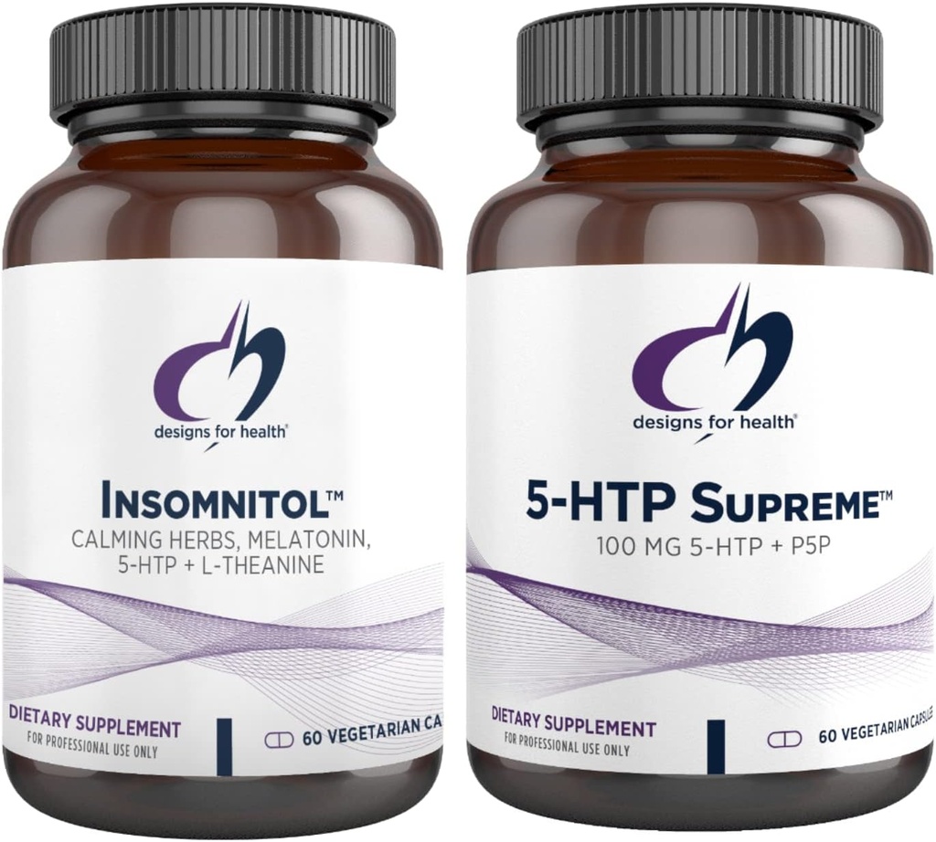 Designs for Health 5-HTP + Insomnitol Duo - Mood Supplement, Includes Valerian, Melatonin, and L-Theanine (2 Product Set)